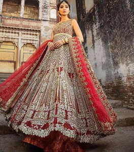 ชุดเดรส Anarkali Lehenga สำหรับเจ้าสาวสไตล์อินเดีย/ปากีสถานแบบดั้งเดิมมีสไตล์ปักลาย zardozi Acetate - Product Image 6
