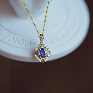 Collana con Ciondolo Ovale in Pietra Blu Vintage per Donna, Elegante Catena per Clavicola, Gioiello Classico alla Moda - Product Image 2