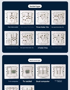 Vente directe usine – Panneau de prise et interrupteur domestique ultra-mince blanc platine, interrupteur simple à cinq trous, série Haocheng - Product Image 6