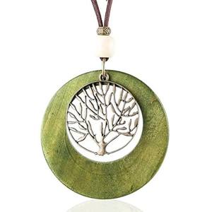 เวเฟอร์ไม้ทำด้วยมือต้นไม้ของชีวิตรูปเชือกยาวเสื้อกันหนาวจี้สร้อยคอเครื่องประดับสำหรับผู้หญิง - Product Image 2