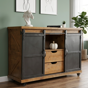 Mueble de TV de Madera Estilo Rústico con Puerta Corredera, Hecho a Mano, Duradero, Diseño Antiguo Personalizado para Apartamento u Hotel - Product Image 3