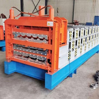 Panel de techo trapezoidal IBR de hierro corrugado de Metal de tres capas, maquinaria para hacer Tejas, máquina formadora de rollos en frío