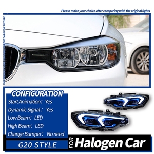 ชุดไฟหน้า LED สำหรับ BMW ซีรีส์ 3 F30 ปี 2012-2019 อัพเกรดสไตล์ G20 แบบตะขอคู่ DRL ไฟเลี้ยว Sequential - Product Image 2