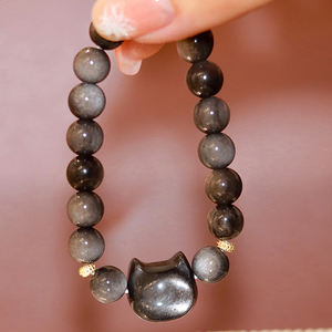 Wholesale 8mm Spiritual Healing Stone <strong>Kitty</strong> Head <strong>Bracelets</strong> Natural Silver Obsidian Crystal <strong>Hello</strong> <strong>Kitty</strong> <strong>Bracelet</strong> - Product Image 3