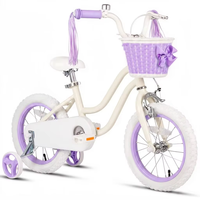 Vélo pour filles de 16 pouces, cadre en acier au carbone, édition rose rêveuse et blanc, accents bleu clair, panier orné d'un nœud, poignée à pompons, stable