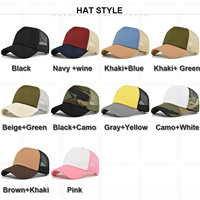 Gorra de béisbol de malla de 5 paneles con visera curva de alta calidad, lisa, en blanco, para bordado personalizado de logotipo, gorras trucker de algodón de dos tonos.