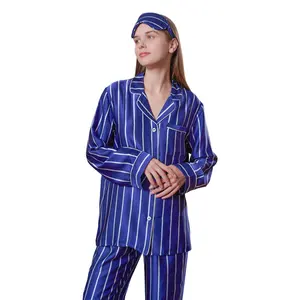 100% silk sleepingwear set with stripe pattern pyjamas silk for women
