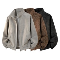 Veste grise premium à col montant pour homme en similicuir PU, manteau personnalisé pour l'automne, style streetwear