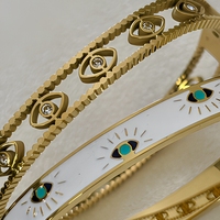 Gelang Mata Setan Gaya Eropa dan Amerika, Baja Anti Karat Lapis Emas 18K, Dapat Ditumpuk
