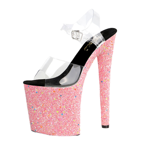 20cm Summer Transparent Goth Wedge Flash Pole Dance <b>Sandals</b> 8 Inch Glitter Waterproof Platform Open PU Ankle Strap - Product Image 4