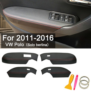 ฝาครอบที่วางแขนหนังสำหรับรถยนต์ Volkswagen Polo 4 ประตู ปี 2011-2016 ทำจากไมโครไฟเบอร์ สีดำ ตกแต่งด้วยการเย็บด้ายสีแดง อุปกรณ์ตกแต่งภายใน - Product Image 3