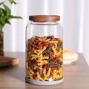 Récipient de stockage de cuisine en gros bouteille grand pot de stockage d'aliments en verre borosilicaté rond scellé unique couvercle en bois - Product Image 3