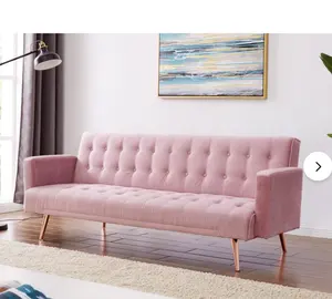 Neuankömmling einfaches Design 3-Sitzer Schlafs ofa Samt Stoff rosa Wohnzimmer Sofa