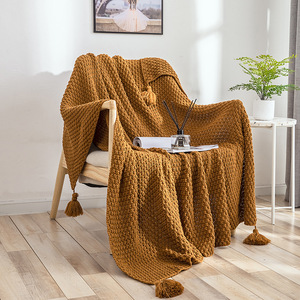 Couverture Simple et moderne de couverture de Sofa de gland de couleur unie tricotée par couverture de climatisation - Product Image 1
