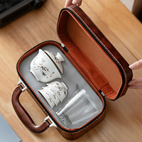 Service à thé de voyage en porcelaine blanche de jade (motif poils de mouton), ensemble de trois tasses et cinq pièces, emballage coffret cadeau, idéal pour hôtel et cadeau pratique