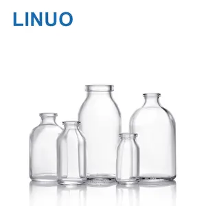 LINUO 7ml 10ml 15ml 20ml 50ml 100ml 250ml透明医療用ホウケイ酸カスタム成形ガラス瓶サプライヤー