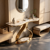 Table console incurvée en marbre, sculpturale dorée, moderne et luxueuse, pour salle à manger, entrée d'appartement, couloir