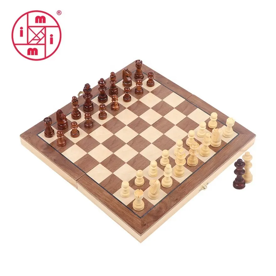 Yüksek kaliteli bulmaca satranç tahtası 15 "ahşap satranç seti keçeli ve manyetik oyun tahtası iç