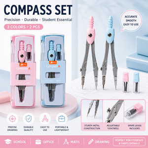 Set di Compassi Personalizzati OEM con Logo, Rosa e Blu, Compasso di Precisione per Studenti, Insegnanti, Ufficio e Forniture Scolastiche - Product Image 4