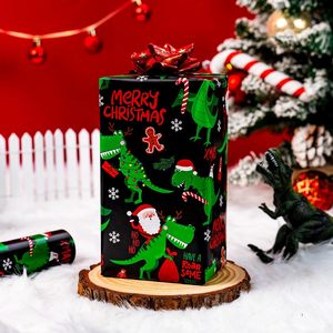 Reversible Black Christmas Wrapping <b>Paper</b> 17x33 Feet Dinosaur Santa Pattern Gift Craft <b>Paper</b> - Product Image 6