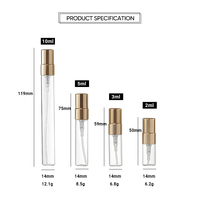 2ml 3ml 5ml 10ml Petits flacons d'atomiseur de parfum Échantillon de bouteille en verre avec pompe de pulvérisation en plastique Mini bouteilles de testeur