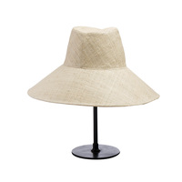Topi Jerami Rafia Wanita Model Bucket Besar Mewah untuk Musim Panas, Santai, Liburan, Pantai, Pelindung Sinar Matahari, Pinggiran Lebar