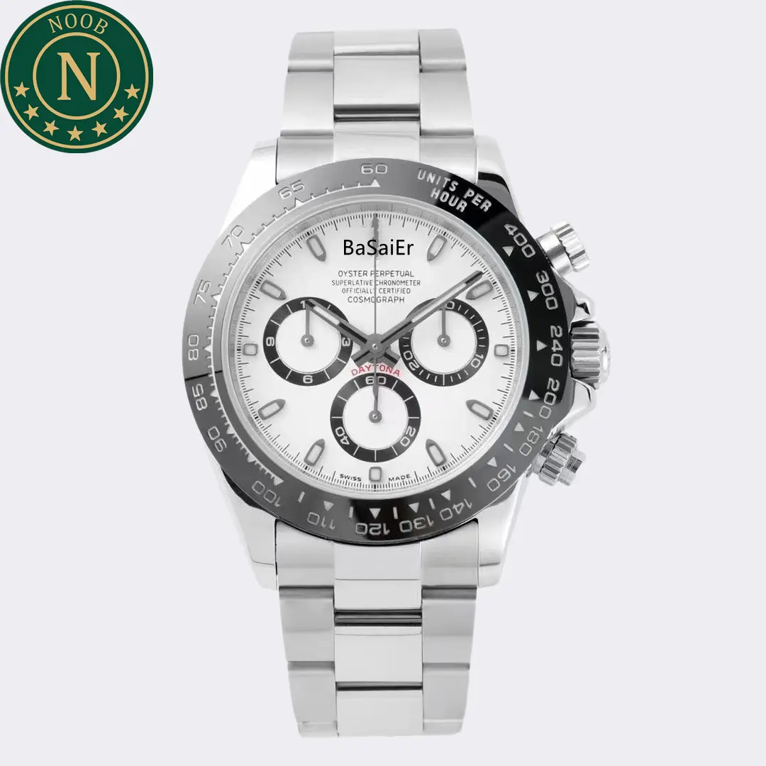 Noob นาฬิกาโครโนกราฟรุ่น4130,นาฬิกาข้อมือกันน้ำดีไซน์หรูหรากระจกแซฟไฟร์ทำจากสเตนเลสสตีล904L