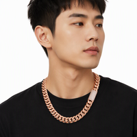 Collier chaîne cubaine en acier inoxydable or rose avec micro-incrustations de zircon, fermoir à maillons géométriques, pendentif pour hommes et femmes