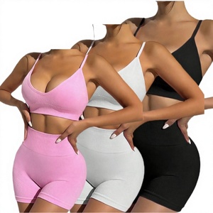 Seamless Solid Eco-Friendly Quick Dry Yoga Set Gym Suits Shorts Crop Top Sport Bra Women's Front Backless 2-Piece Set Running - Product Image 3