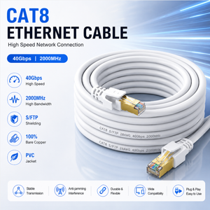 Wholesale Bulk Cat8 Round Ethernet <b>Cable</b> 28AWG S/FTP <b>RJ45</b> Bare Copper PVC Patch Cord 40Gbps Custom Packaging for Outdoor - Product Image 1