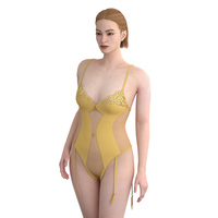 Ensemble de lingerie sexy transparente style mature 2024, body brodé à la machine en Spandex/Nylon fin, bas et porte-jarretelles personnalisables