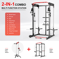 Sistema de Poleas Cruzadas, Estación de Dominadas, Equipo de Fuerza para Gimnasio, Power Rack, Entrenador Funcional con Accesorio Landmine