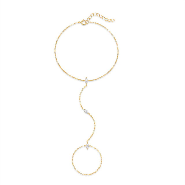 925 Sterling Silver 18K Gold Plated Hand Harness for Women Dainty Wavy S-Shape Chain Finger Ring Bracelet Jewelry Gift