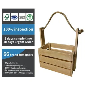 Super September Wooden Crate With Rope Handle Garden Wooden Basket Large Nesting Box Vegetable Basket