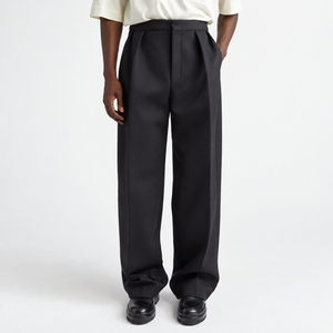 <span class=keywords><strong>Pantaloni</strong></span> da Uomo Personalizzati a Gamba Larga e Dritta, Neri con Pieghe, Vestibilità Comoda, Etichetta Privata OEM - Product Image 1