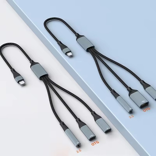 USB Type C 3 in 1 Converters Cable with 3.5mm Sound PD60W Charging OTG Data Cable for Smartphones and Computers
