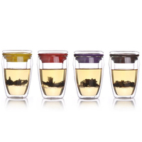 Ensemble thé et café moderne en verre borosilicate résistant à la chaleur de 450 ml (15 oz), gobelet à double paroi soufflé à la main avec infuseur et couvercle, écologique PSC