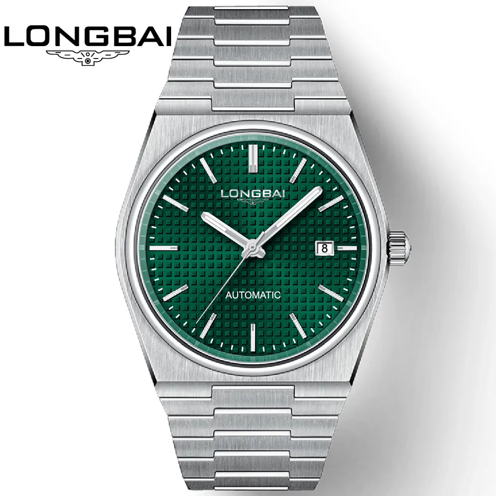 Longbai นาฬิกาข้อมือผู้ชายแบบอัตโนมัติ, หรูหราแบรนด์ PRX บางพิเศษขนาด40มม. ทำจากสแตนเลส