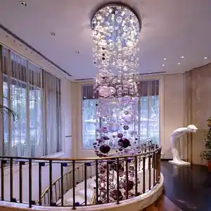 凯明照明定制现代酒店楼梯项目长水晶球小玻璃吊灯