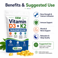 Gélules de Vitamine D3 et K2 MK7 Premium avec Glycinate de Magnésium pour un Soutien Bio disponible, Complément de Bien-être, Vente en Gros OEM