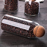 Pot en verre scellé avec boule couvercle en liège boîte en verre à haute teneur en borosilicate récipient de stockage des aliments de cuisine pour grain de café vente en gros
