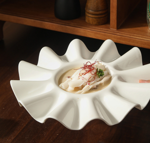 Wave Edge White Porcelain Plate, Unique Flower Shaped Ceramic Serving Plate for Appetizers, <b>Desserts</b> Artistic Food Presentation - Product Image 6