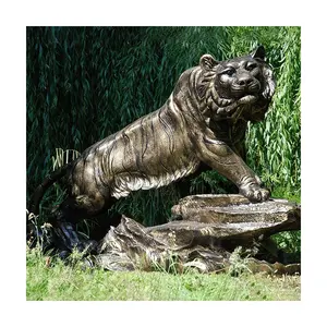 Venta caliente al aire libre Jardín de vida de Metal tamaño Animal bronce latón Tigre escultura para la venta