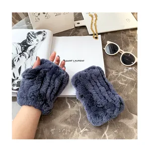 Fashion girls Knitted Warm Winter Real Rex Rabbit Fur Glove half gloves and mittens Fingerless Fox Fur Mittens For Ladies
