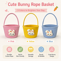 Sac de rangement personnalisable en coton écologique avec poignée, motif lapin de dessin animé mignon, pour couches, œufs, bonbons et jouets, avec grand bol carré en peluche