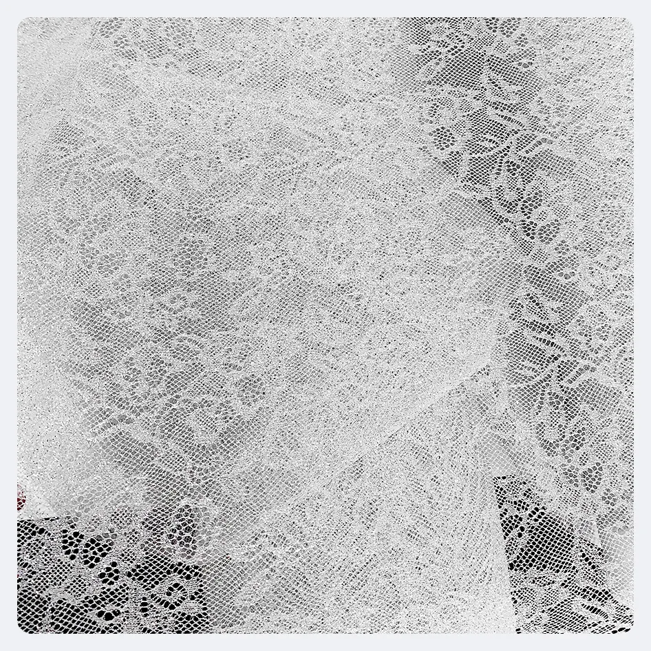Gacent Fabric Factory Wholesale Silver White Glitter Powder Lace Embroidery Mesh Tulle Fabric for Wedding Bridal Dress