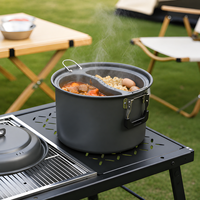 Casserole vapeur 6,5 L en aluminium anodisé dur, double compartiment, ensemble de cuisine de camping avec couvercle et poignées pliables pour la cuisson en extérieur