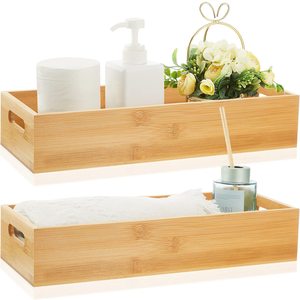 Bamboo <b>Storage</b> <b>Tray</b> Rectangle With Handle For Bathroom Toiletries Organizer No Lid - Product Image 1