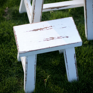 Amerikan Country tarzı Vintage sıkıntılı beyaz katı ahşap el yapımı düşük dışkı bahçe ve fotoğraf sahne fotoğraf Prop için - Product Image 3