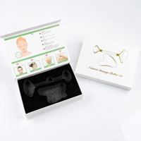 Boîte d'emballage cadeau de luxe personnalisée avec logo blanc et fermeture magnétique pour ensemble de soins de la peau, rouleau de jade et pierre Gua Sha